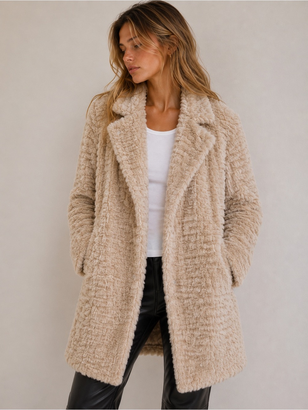 Y2K Karl Lagerfeld Paris Teddy Coat Faux Fur Beige Long Coat XS Coquette